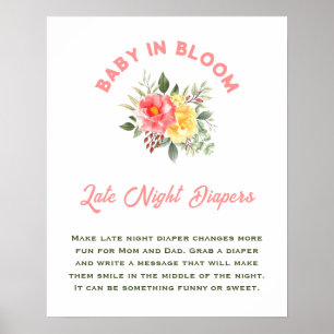 Baby In Bloom Baby Shower Late Night Diapers Poster