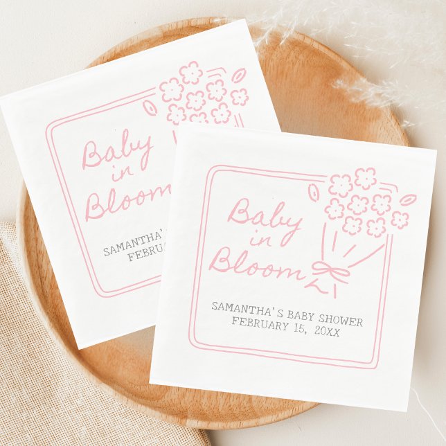 Baby in Bloom Baby Shower Napkins (Hand Drawn Baby in Bloom Baby Shower Napkin)