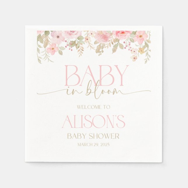 Baby in Bloom baby shower napkins. Baby girl Napkins (Front)