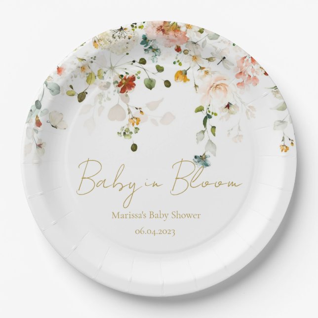 Baby in Bloom Baby Shower Paper Plates (Front)