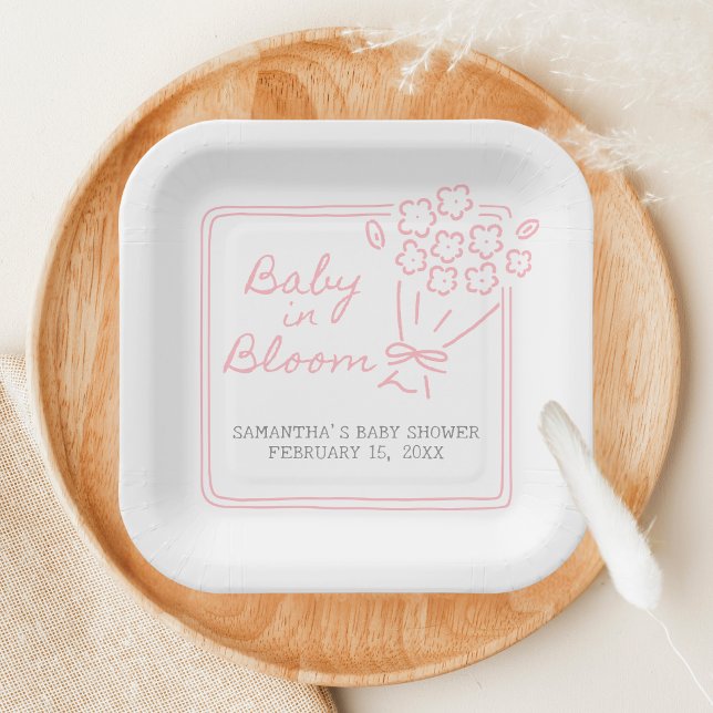 Baby In Bloom Baby Shower Paper Plates (Hand Drawn Baby in Bloom Baby Shower Paper Plate)