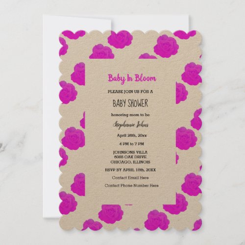 Baby In Bloom Baby Shower Pink Purple Kraft Cute Invitation
