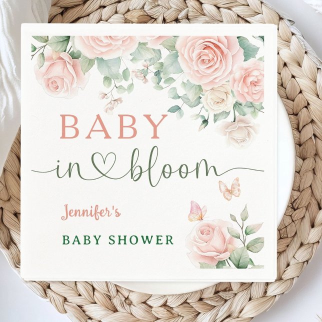 Baby in Bloom Baby Shower Pink Roses Girl Floral Napkins (Creator Uploaded)