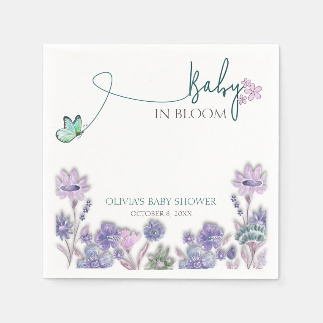 Baby In Bloom Baby Shower Purple Floral  Napkins (Front)