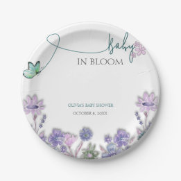 Baby In Bloom Baby Shower Purple Floral Paper Plates