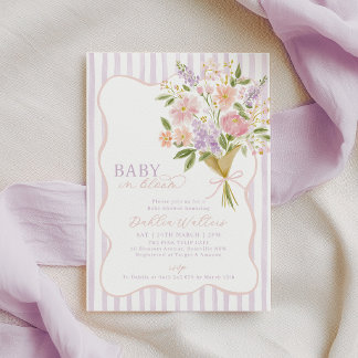 Baby in Bloom Baby Shower Purple Pink Floral Invitation
