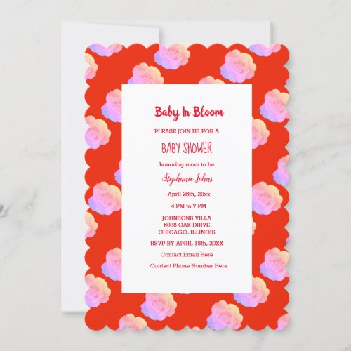 Baby In Bloom Baby Shower Red Pink Colorful Boho Invitation