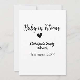 Baby in bloom baby shower simple black heart date invitation