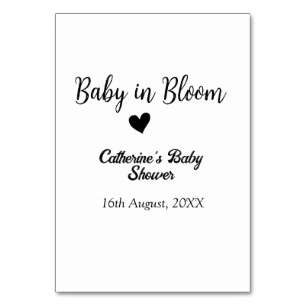 Baby in bloom baby shower simple black heart date table number