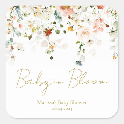 Baby in Bloom Baby Shower Square Sticker