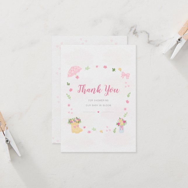 Baby in Bloom Baby Shower Thank You Card (Front/Back In Situ)