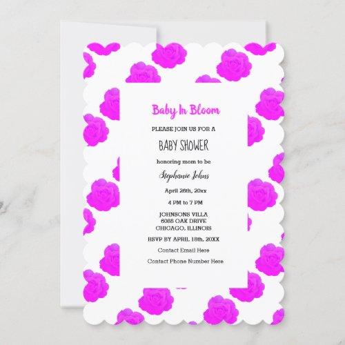 Baby In Bloom Baby Shower Violet Magenta Floral Invitation