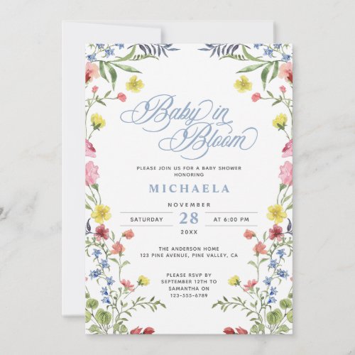 Baby In Bloom Baby Shower Watercolor Floral Invitation