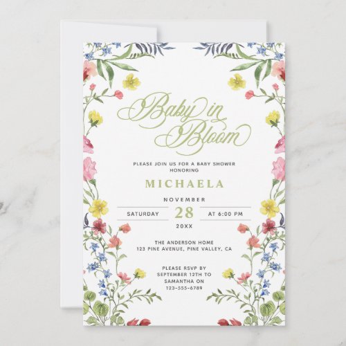 Baby In Bloom Baby Shower Watercolor Floral Invitation