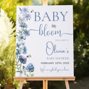 Baby In Bloom Baby Shower Welcome Sign Blue FloraL