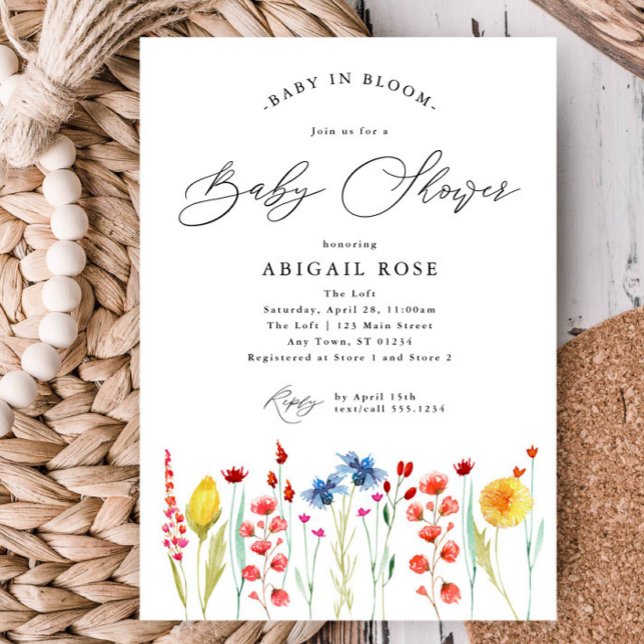 Baby in Bloom Baby Shower Wildflower Meadow Border Invitation (Creator Uploaded)