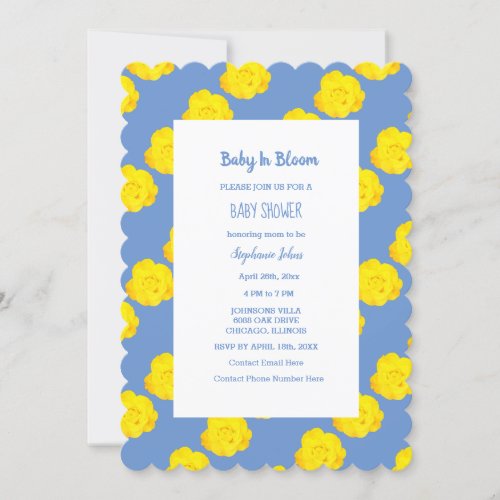 Baby In Bloom Baby Shower Yellow Cornflower Blue Invitation