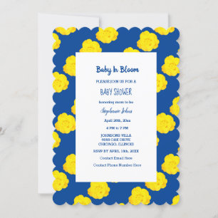 Baby In Bloom Baby Shower Yellow Navy Blue Floral Invitation