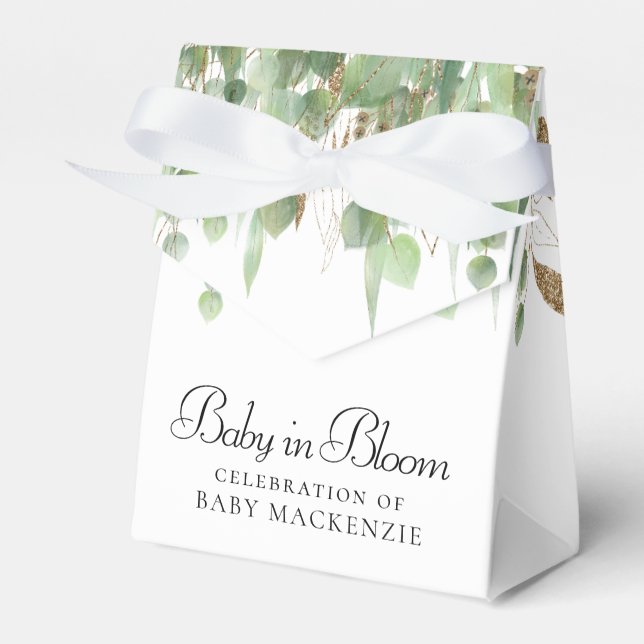 Baby In Bloom | Balloon and Eucalyptus Baby Shower Favor Boxes (Front Side)