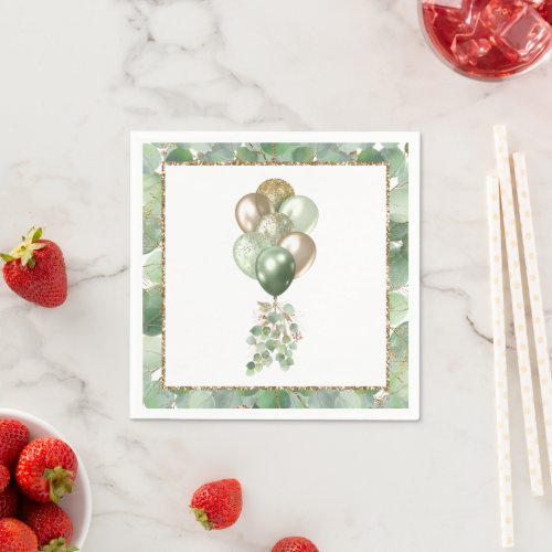 Baby In Bloom  Balloon and Eucalyptus Baby Shower Napkins