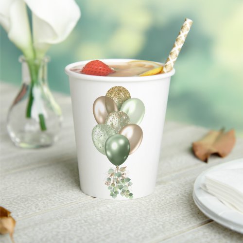 Baby In Bloom  Balloon and Eucalyptus Baby Shower Paper Cups