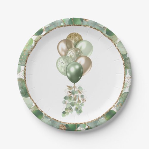Baby In Bloom  Balloon and Eucalyptus Baby Shower Paper Plates
