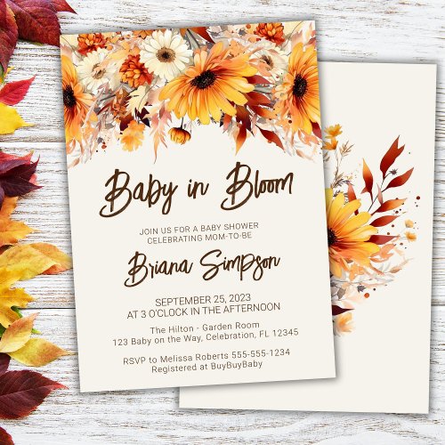 Baby in Bloom Beige Fall Floral Baby Shower Invitation