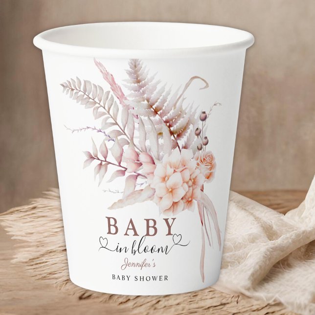 Baby In Bloom | Beige Spring Floral Baby Shower Paper Cups (Creator Uploaded)