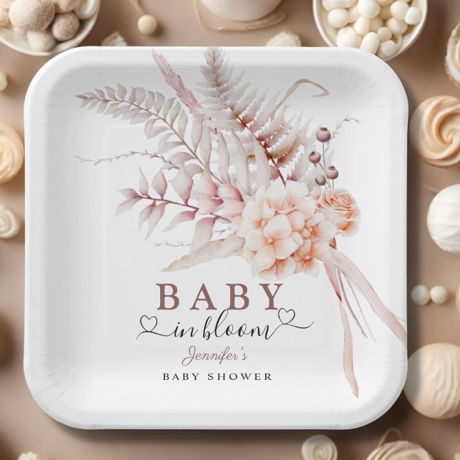 Baby In Bloom | Beige Spring Floral Baby Shower Paper Plates (Creator Uploaded)