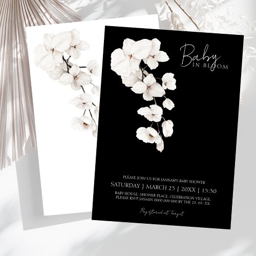 Baby in Bloom Black and White Orchids Baby Shower Invitation