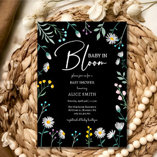 Baby in bloom black floralBaby shower Invitation