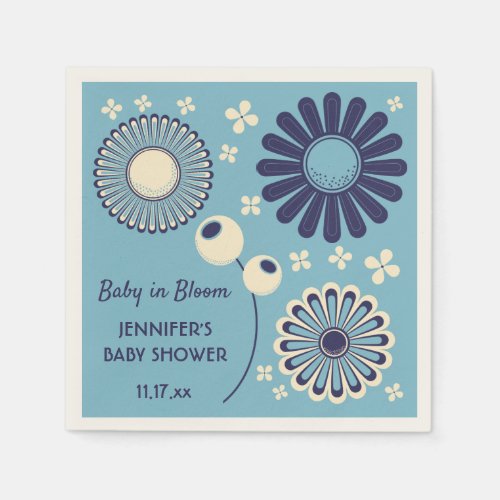 Baby in Bloom Blue and Cream Floral Boy Shower Napkins