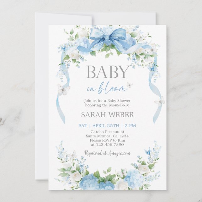 Baby in Bloom Blue Baby Shower Invitation (Front)