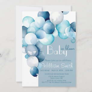 Baby in Bloom blue balloons arch baby shower Invitation