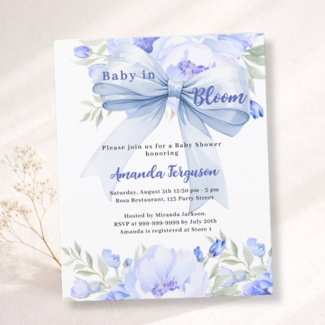 Baby in bloom blue bow boy Baby Shower invitation (Creator Uploaded)