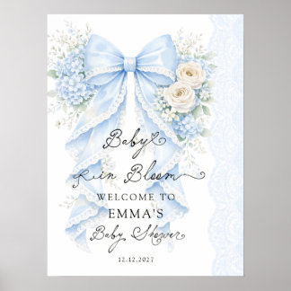 Baby in Bloom Blue Bow Boy Baby Shower Welcome Poster