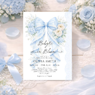 Baby in Bloom Blue Bow Floral Baby Shower Invitation