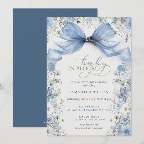 Baby in Bloom Blue Bow Floral Boy Baby Shower