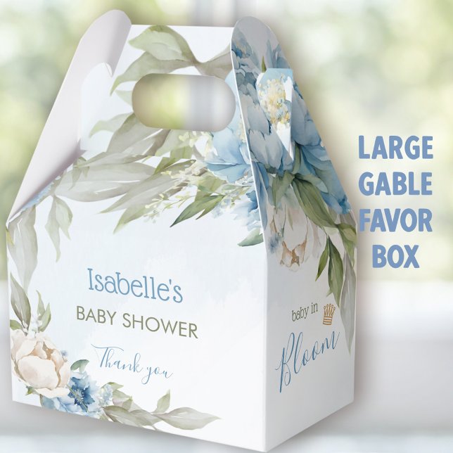 Baby In Bloom Blue Boy Baby Shower Large Gable Favor Boxes (Baby in bloom blue Large favor boxes - You can choose from 3 sizes of these gable favor boxes.)