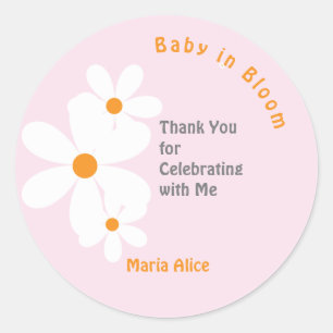 Baby in Bloom Blue Daisy Baby Shower Classic Round Sticker