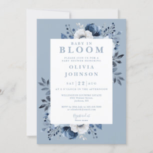 Baby In Bloom Blue Floral All In One Baby Shower Invitation
