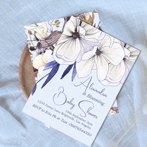 Baby In Bloom Blue Floral Baby Shower  Invitation