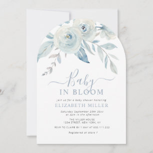 Baby in bloom blue floral baby shower invitation