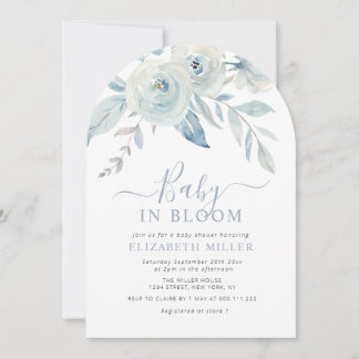 Baby in bloom blue floral baby shower invitation