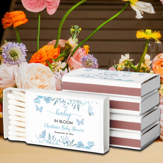 Baby in Bloom Blue Floral Baby Shower  Matchboxes (Creator Uploaded)