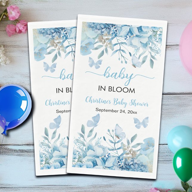 Baby in Bloom Blue Floral Baby Shower Paper Guest Towels (Creator Uploaded)