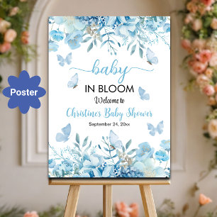 Baby in Bloom Blue Floral Baby Shower Welcome Poster