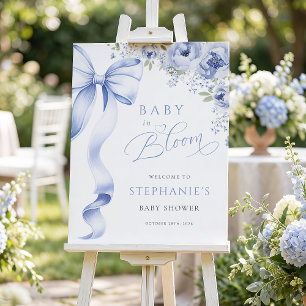 Baby in Bloom Blue Floral Baby Shower Welcome Sign