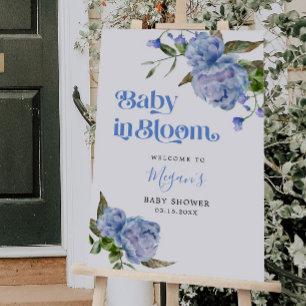 Baby In Bloom Blue Floral Baby Shower Welcome Sign