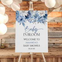 Baby In Bloom Blue Floral Baby Shower Welcome Sign